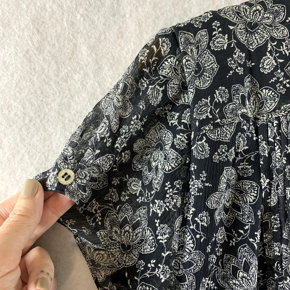 Anne Klein Womens Silk Midi Dress Sz 8 Black Chiffon Floral Flowy Dark Cottage - Picture 6 of 16